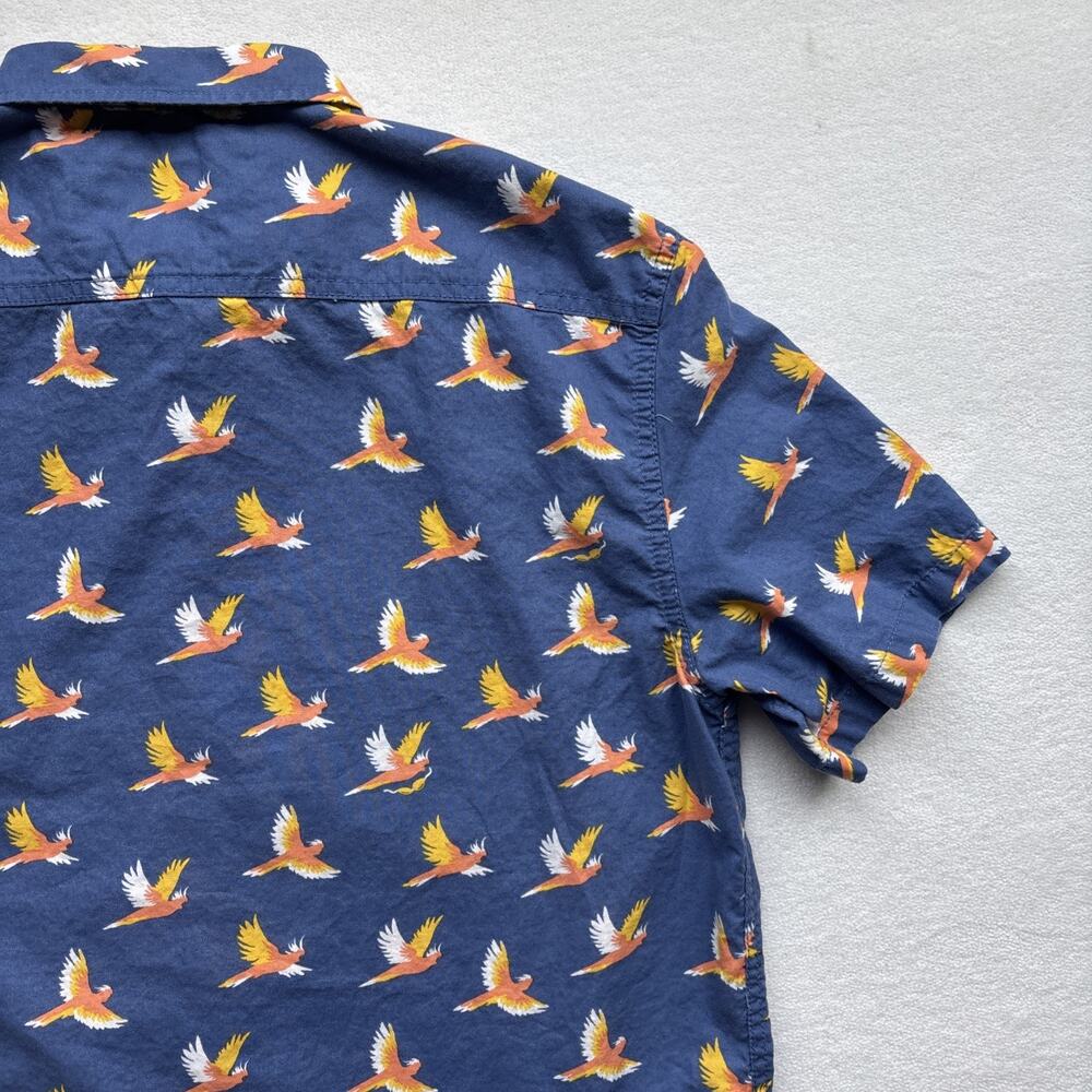 Quiksilver Button Down Shirt Mens Large Blue Tropical Bird Print Modern Fit S/S - Picture 16 of 16